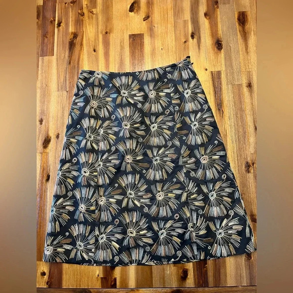 Talbots Vintage Embroidered lined 100% cotton brown A-line Skirt size 6 - Picture 1 of 8